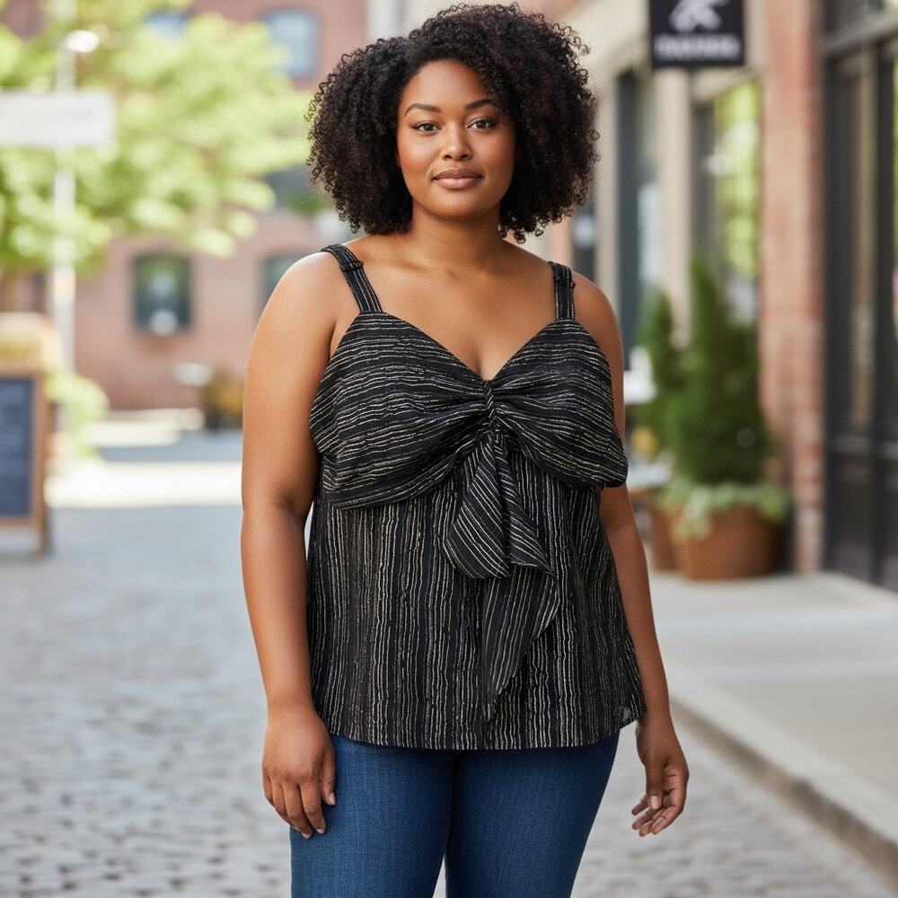 Lane Bryant Women’s Size 22 Black Gold Stripped Tank Top Adjustable Straps